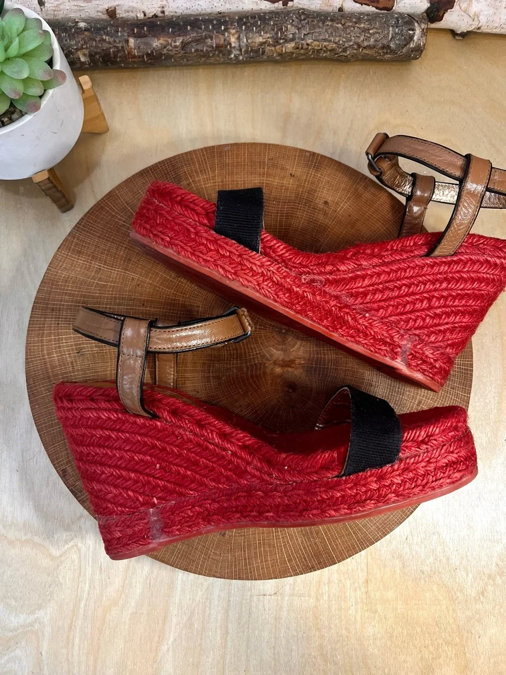 Marc by Marc Jacobs Colorblock Wedge Espadrilles - Red/Black - Size 39